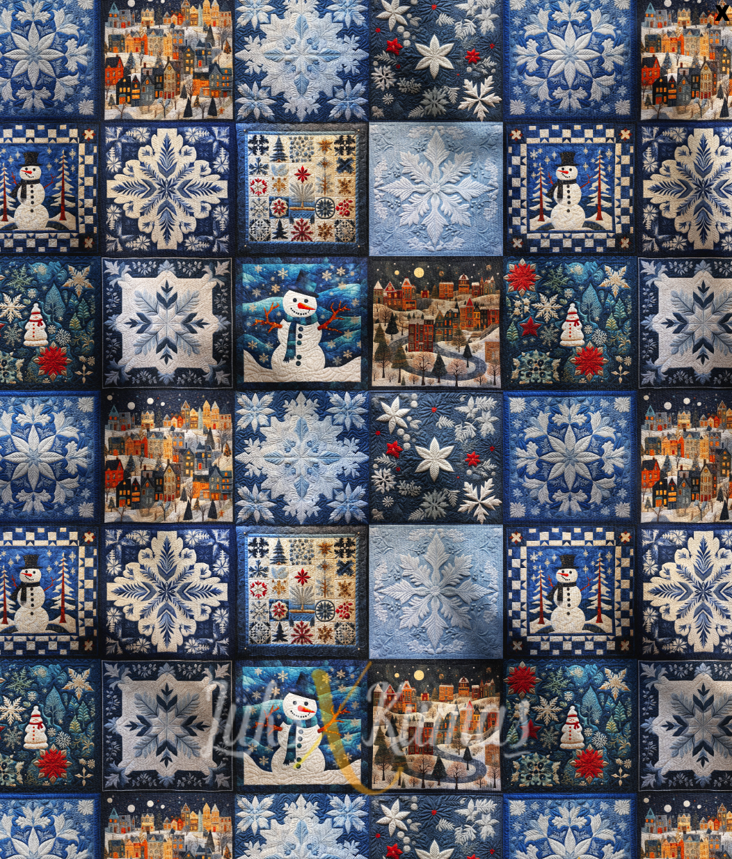 Mavi Yılbaşı Patchwork Desenli Kumaş