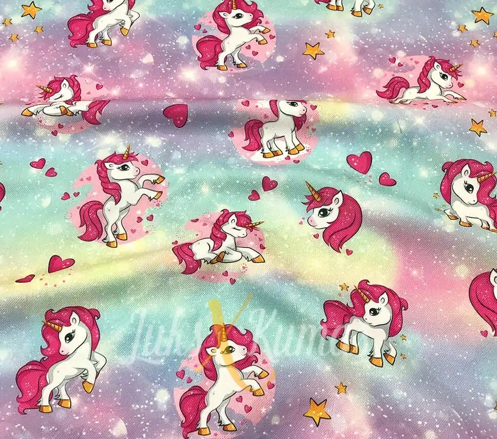 Pembe Cosmos Unicorn Desenli  Kumaş