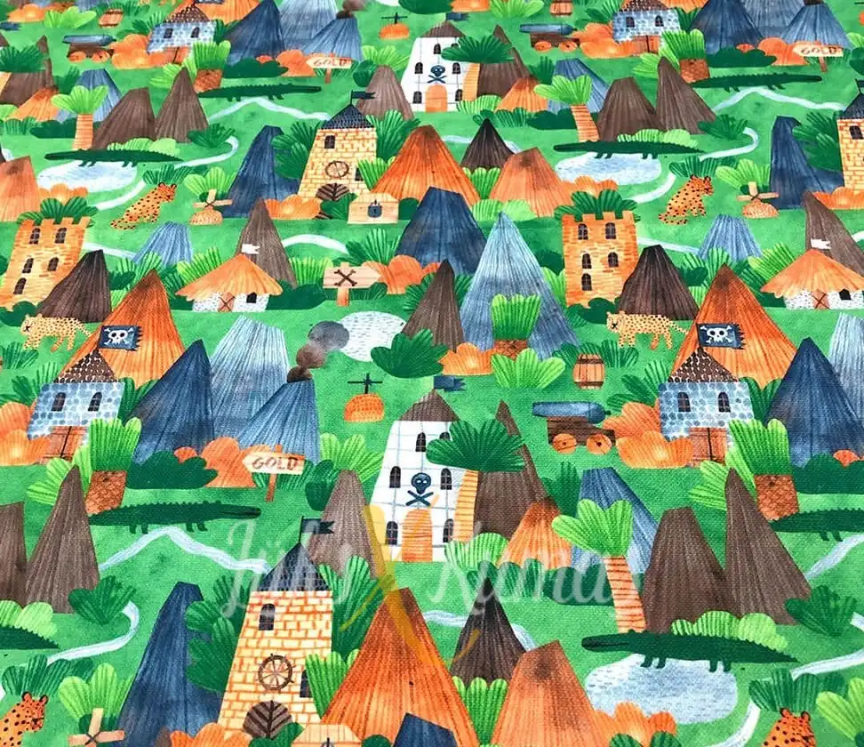 Fantastik Evler Desenli Kumaş