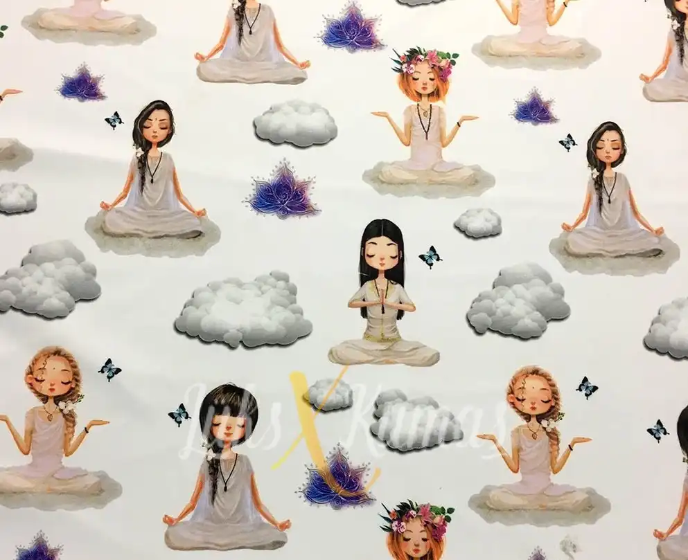 Beyaz Zemin Yoga Desenli Kumaş