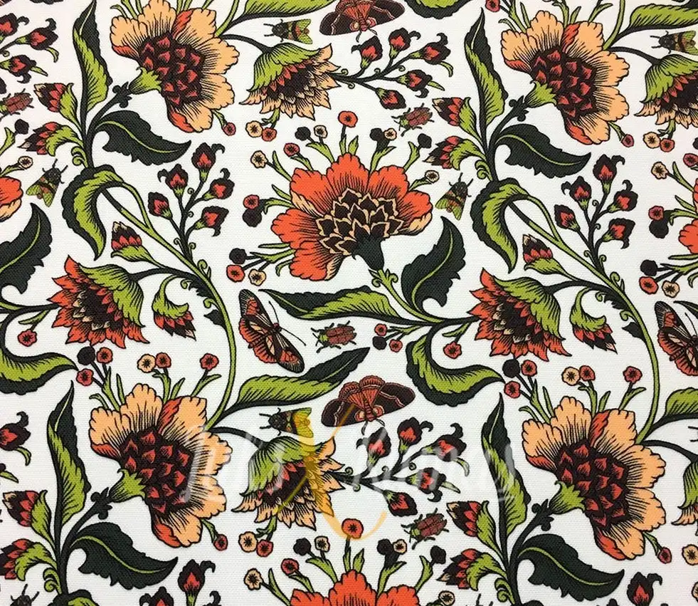 Turuncu Sarmaşık Çiçek Desenli Kumaş