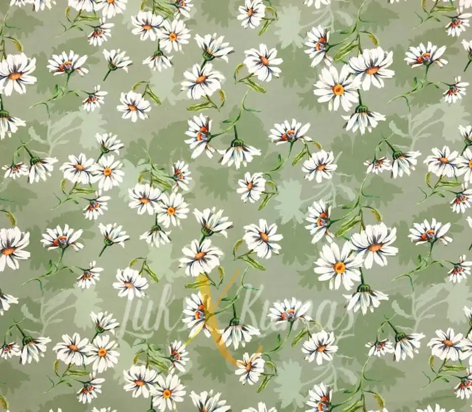 Soft Yeşil Papatya Desenli Kumaş