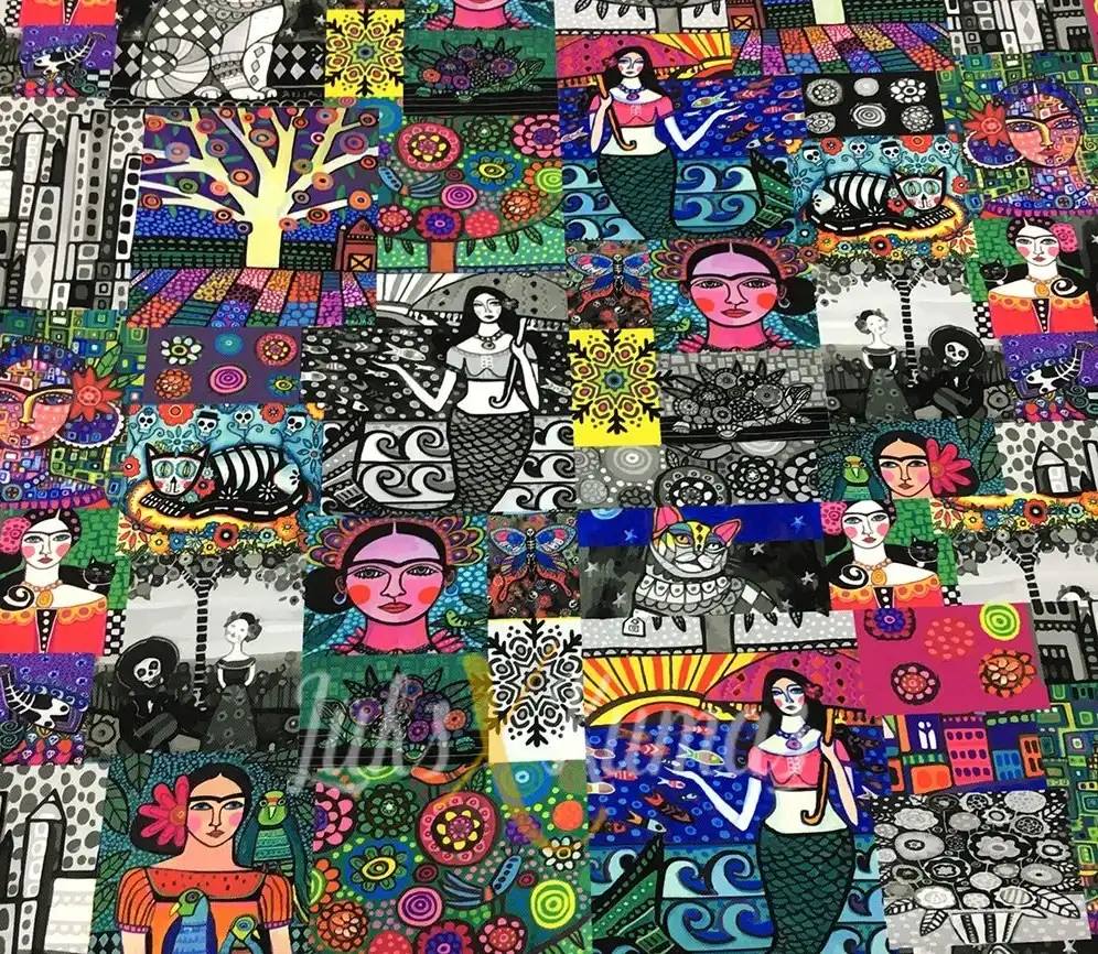 Frida Siyah Beyaz Desenli Kumaş