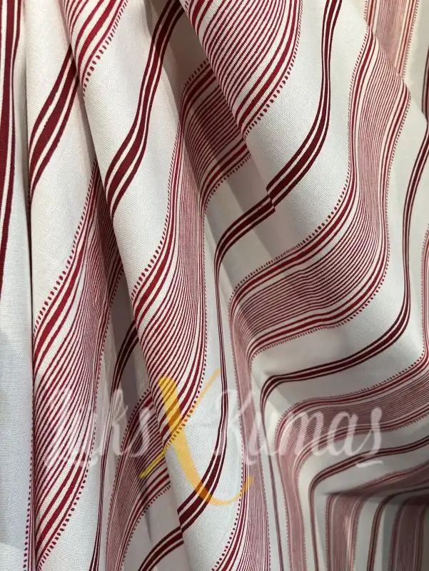 Bordo Çizgili  Keten Kumaş
