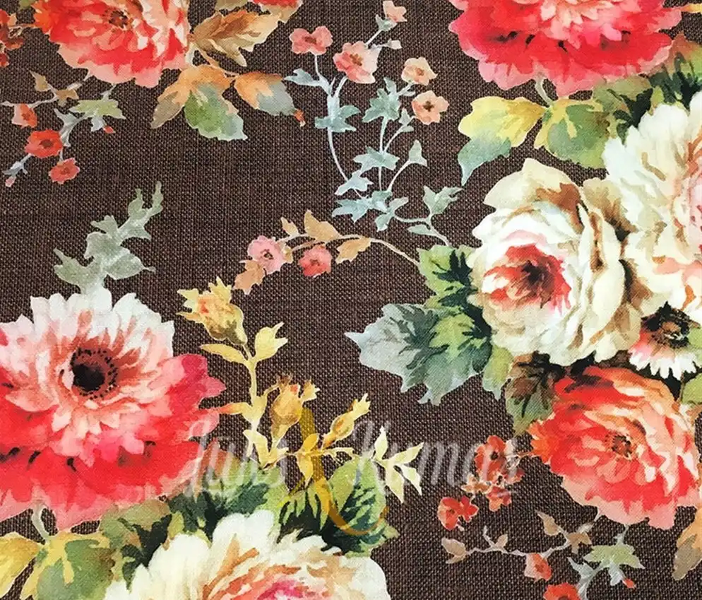 Keten Temalı Gül Desenli Kumaş