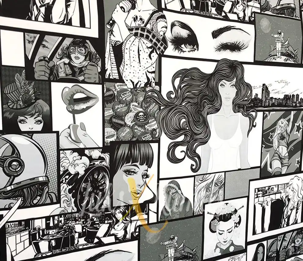 Siyah Beyaz Popart Desenli Kumaş