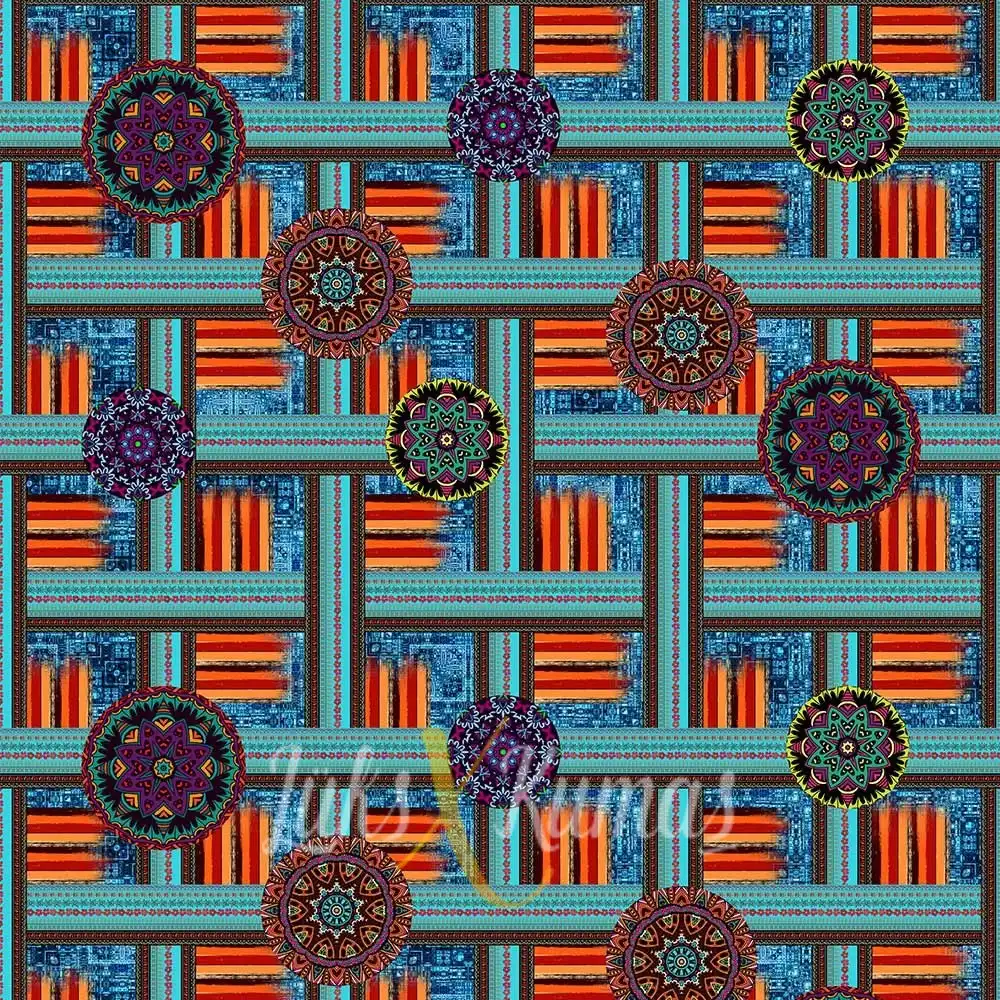 Turkuaz Mandala Desenli Kumaş