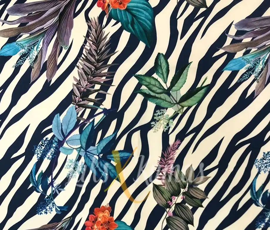 Zebra Temalı Çiçek Desenli Kumaş