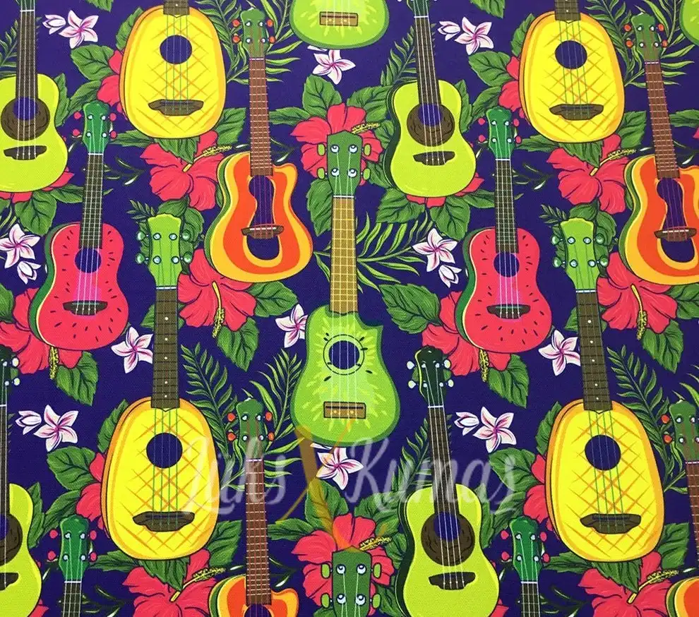 Renkli Gitarlar Desenli Kumaş