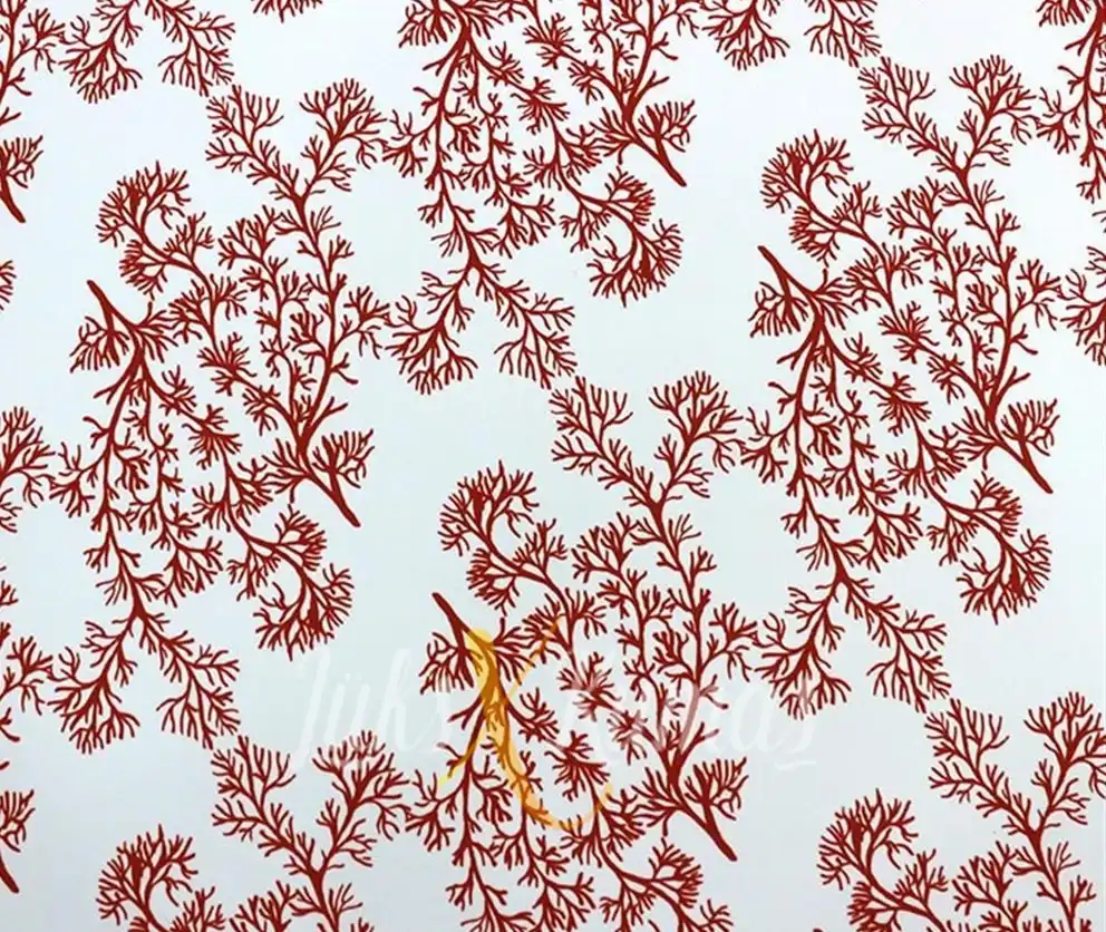 Kırmızı Mercan Dallı Desenli Kumaş